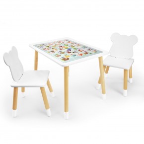 Детский комплект стол и два стула Мишка Rolti Baby с накладкой Алфавит (белая столешница/белое сиденье/береза ножки) в Заречном - zarechnyy.ok-mebel.com | фото