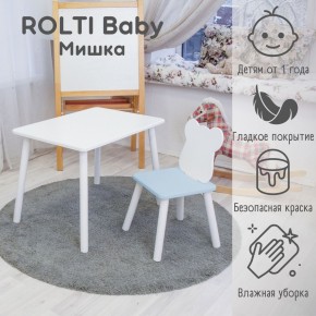 Детский комплект стол и стул «Мишка» Rolti Baby  (голубая столешница/голубое сиденье/белые ножки) в Заречном - zarechnyy.ok-mebel.com | фото