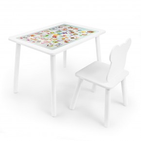 Детский комплект стол и стул Мишка Rolti Baby с накладкой Алфавит (белая столешница/белое сиденье/белые ножки) в Заречном - zarechnyy.ok-mebel.com | фото