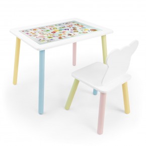Детский комплект стол и стул Мишка Rolti Baby с накладкой Алфавит (белая столешница/белое сиденье/цветные ножки) в Заречном - zarechnyy.ok-mebel.com | фото