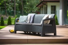 Диван пластиковый Корфу Макс (Corfu love seat max) графит в Заречном - zarechnyy.ok-mebel.com | фото 3