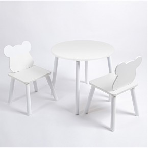 Комплект детский стол КРУГЛЫЙ и два стула МИШКА ROLTI Baby (белая столешница/белое сиденье/белые ножки) в Заречном - zarechnyy.ok-mebel.com | фото
