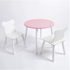 Комплект детский стол КРУГЛЫЙ и два стула МИШКА ROLTI Baby (розовая столешница/белое сиденье/белые ножки) в Заречном - zarechnyy.ok-mebel.com | фото