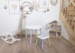 Комплект детский стол КРУГЛЫЙ и стул МИШКА ROLTI Baby (белая столешница/белое сиденье/цветные ножки) в Заречном - zarechnyy.ok-mebel.com | фото 3