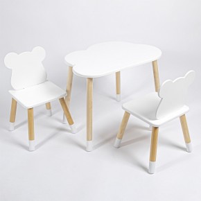 Комплект детский стол ОБЛАЧКО и два стула МИШКА  ROLTI Baby (белая столешница/белое сиденье/береза ножки) в Заречном - zarechnyy.ok-mebel.com | фото