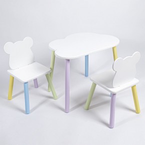 Комплект детский стол ОБЛАЧКО и два стула МИШКА ROLTI Baby (белая столешница/белое сиденье/цветные ножки) в Заречном - zarechnyy.ok-mebel.com | фото