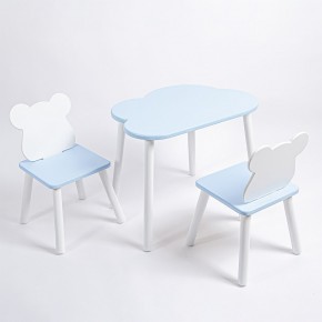 Комплект детский стол ОБЛАЧКО и два стула МИШКА ROLTI Baby (голубая столешница/голубое сиденье/белые ножки) в Заречном - zarechnyy.ok-mebel.com | фото
