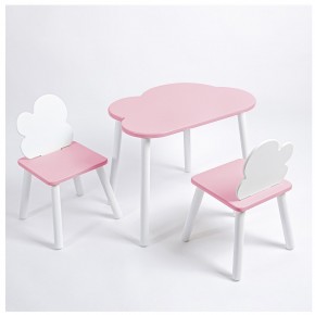 Комплект детский стол ОБЛАЧКО и два стула ОБЛАЧКО ROLTI Baby (розовая столешница/розовое сиденье/белые ножки) в Заречном - zarechnyy.ok-mebel.com | фото