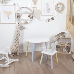 Комплект детский стол ОБЛАЧКО и стул МИШКА ROLTI Baby (белая столешница/белое сиденье/цветные ножки) в Заречном - zarechnyy.ok-mebel.com | фото