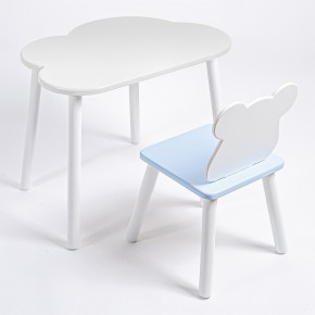 Комплект детский стол ОБЛАЧКО и стул МИШКА ROLTI Baby (белая столешница/голубое сиденье/белые ножки) в Заречном - zarechnyy.ok-mebel.com | фото