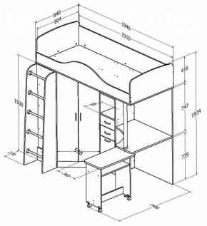 Кровать-чердак "Теремок-1" Дуб молочный/Орех в Заречном - zarechnyy.ok-mebel.com | фото 2