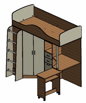 Кровать-чердак "Теремок-1" Дуб молочный/Орех в Заречном - zarechnyy.ok-mebel.com | фото 3