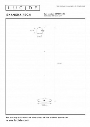 Торшер Lucide Skanska Rech 03749/03/96 в Заречном - zarechnyy.ok-mebel.com | фото 2